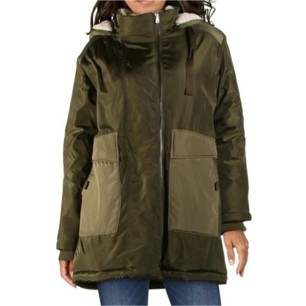 NWT Aqua Puffer Coat Anorak Army Green Hooded‎ Coat Size XS